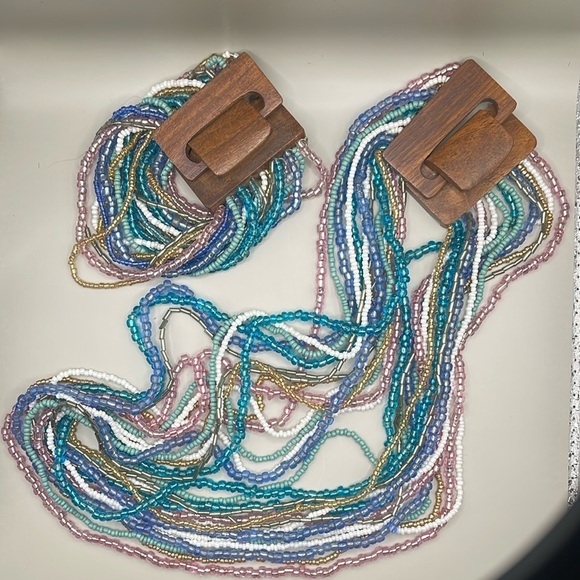 Jewelry - Colorful Beaded Necklace and bracelet set with Wooden Clasp